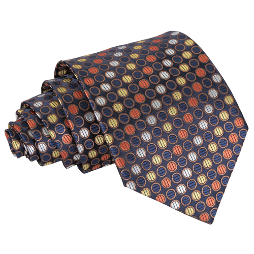 Chequered Polka Dot Classic Tie - Gold, Silver & Orange