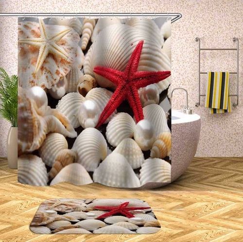Red Starfish And Shells Shower Curtain