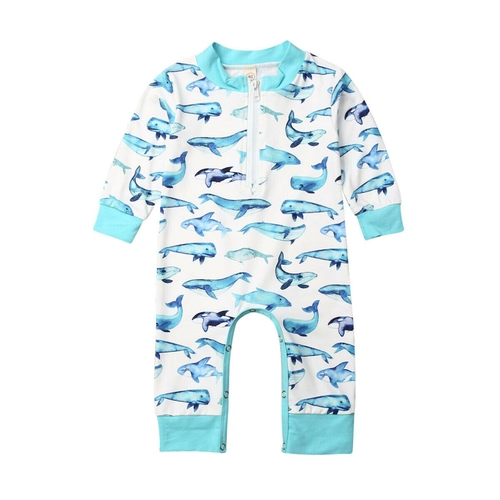 Newborn Kids Baby Boy Girl Dolphins Romper Long