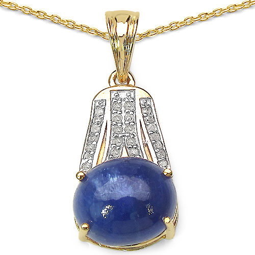 14K Yellow Gold Plated 7.32 Carat Genuine Tanzanite & White Diamond