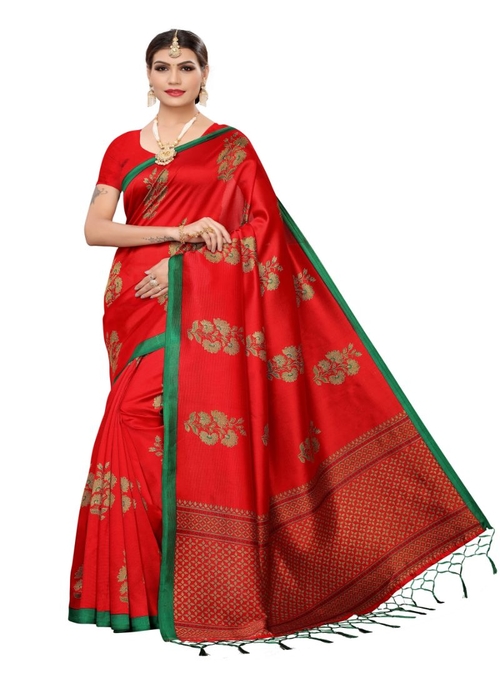 Generic Women's Art Silk Saree (Red, 5-6 Mtrs)