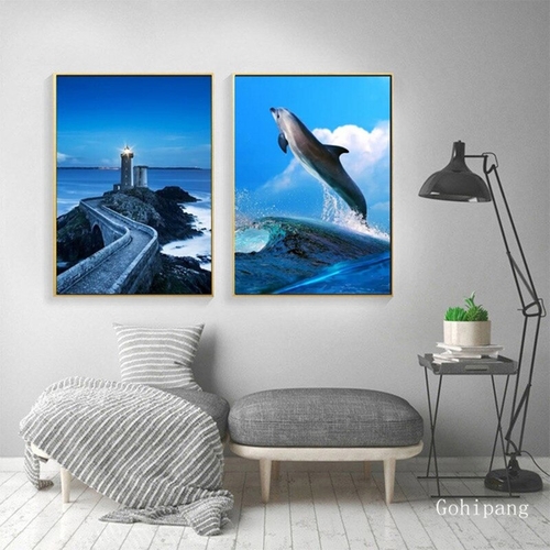 Nordic Modern Dolphin Surfing Sea Landscape