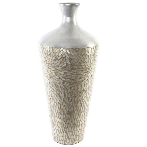 Vase DKD Home Decor Mosaic Silver Grey Mother of pearl Bamboo (30 x 30