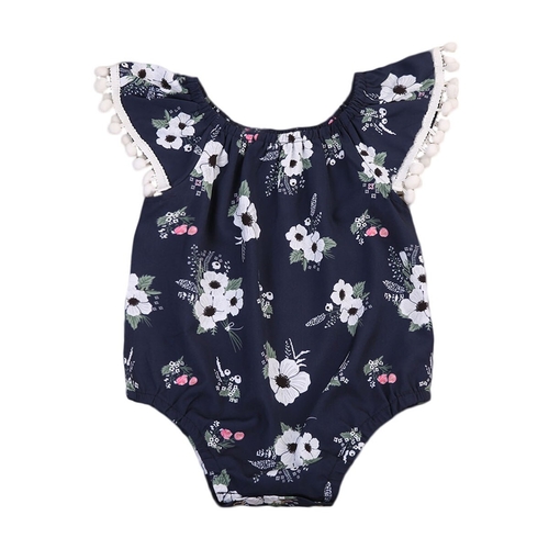 2017 Babies Dark Blue Floral Tassels Bodysuit