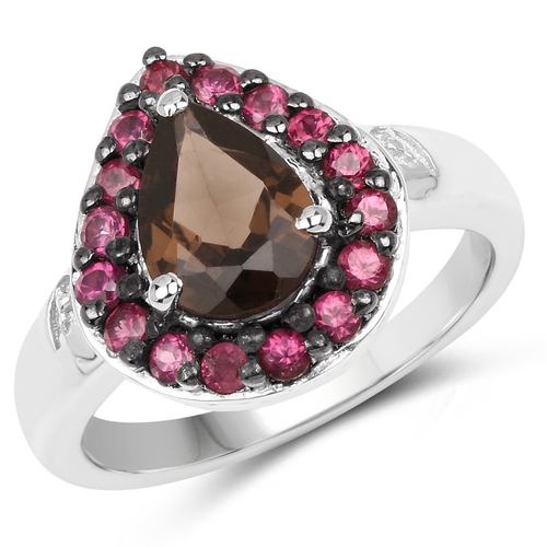 2.47 Carat Genuine Smoky Quartz and Rhodolite .925 Sterling Silver