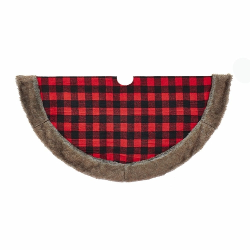 Kurt S. Adler TS0192 Fabric Plaid Treeskirt with Faux Fur Trim - 48 in