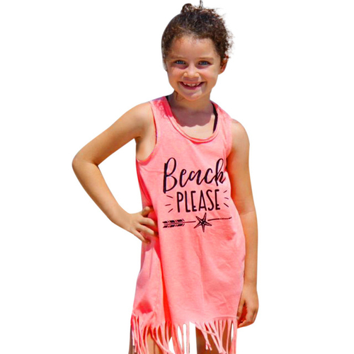 Kids Girls Sleeveless Lettering Tassel Dress