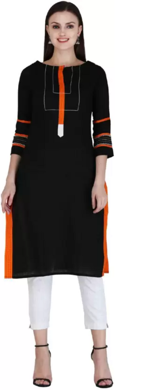 Women Printed Cotton Blend Straight Kurta  (Black) Size M