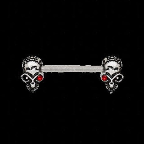 316L Stainless Steel Red Eye Alien Skull Nipple Bar