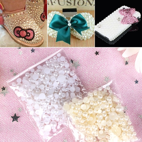 1000Pcs Mixed Size ABS Imitation Pearls Half Round