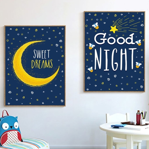 Moon Stars Sweet Quotes Wall Art Canvas Painting