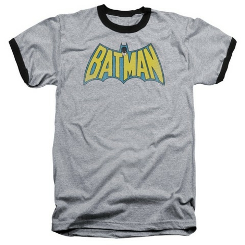 Trevco Dc-Classic Batman Logo - Adult Ringer Tee - Heather & Black- Ex