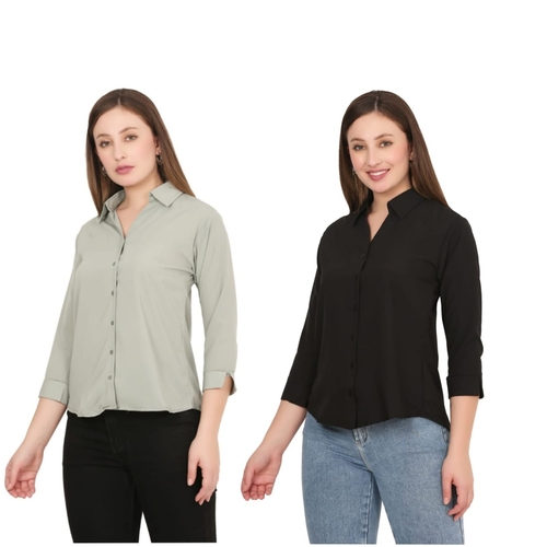 Womens Solid Formal Shirt PACK OF 2 GREEN AND BLACK  L