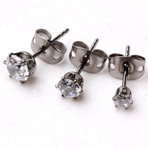 Pair of Titanium Clear Round CZ Stud Earrings