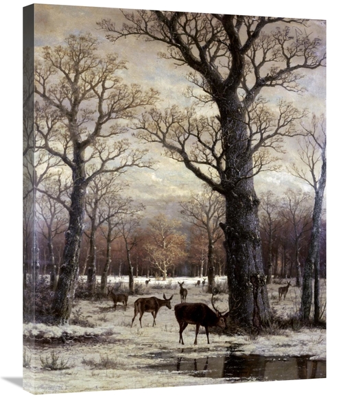 Global Gallery GCS-280796-30-142 30 in. Deer Foraging, Winter Art 