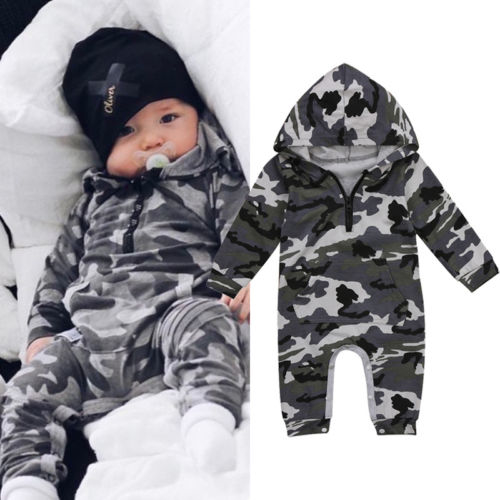 Infant Baby Boy Hooded Camouflage Romper Newborn