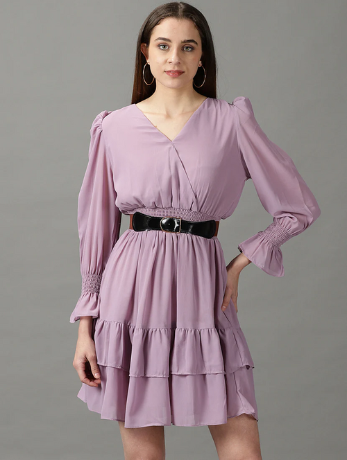 Women'S Layered Solid Dress (Size-S) (Color-PURPLE)