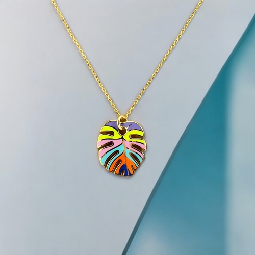 Handmade Sterling Silver Rainbow Palm Leaf Shaped Minimalist Pendant