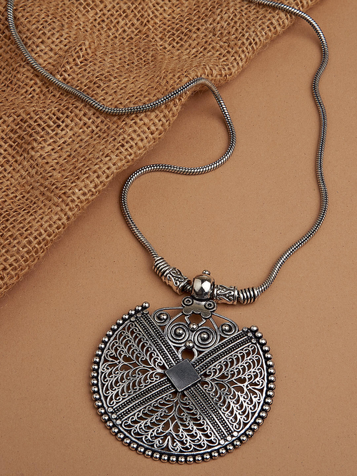 Silver Plated Oxidised Spherical Statement Necklace