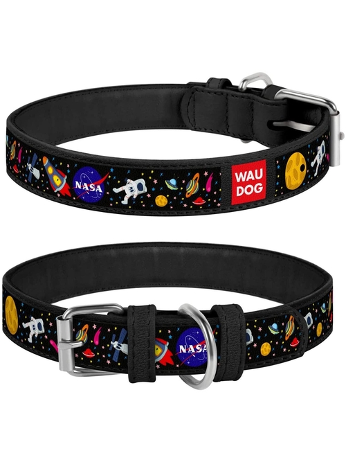 Leather Dog Collar with NASA Design   Dog Collars for Medium Dogs