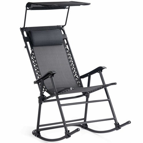 Folding Garden Rocking Lounge Chair with Shade Canopy