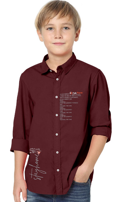 Boys Comfort Spread Collar Typography Printed Cotton Casual Shirt