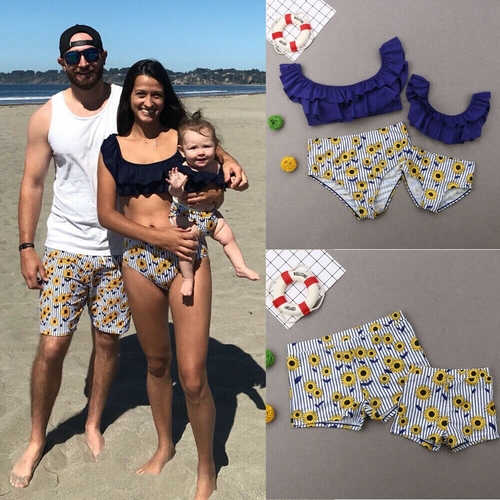 Family Matching Floral Two piece Swimsuit Mom Dad