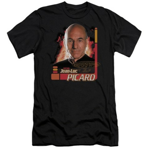 Trevco Star Trek-Captain Picard - Short Sleeve Adult 30-1 Tee - Black-