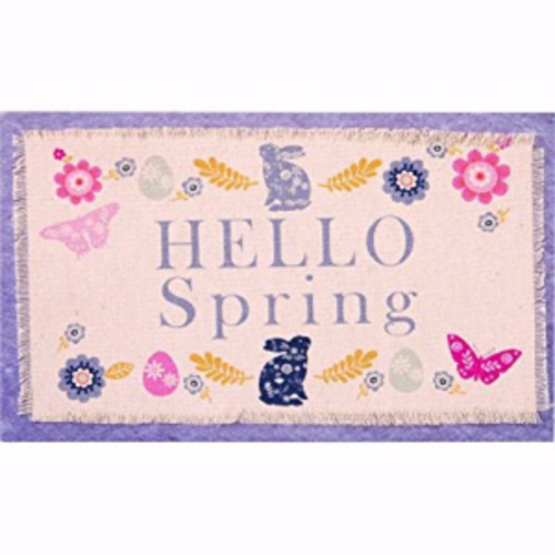 Carpentree 200215 Wall Plaque - Hello Spring with Fringed Natural Canv