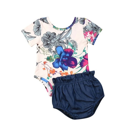 2PCS Toddler Infant Baby Girl Tops Romper Floral