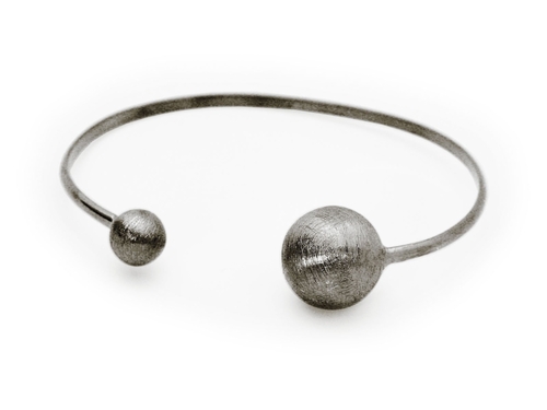 Fronay 406158B Black Satin Globes Cuff Bangle in Sterling Sterling