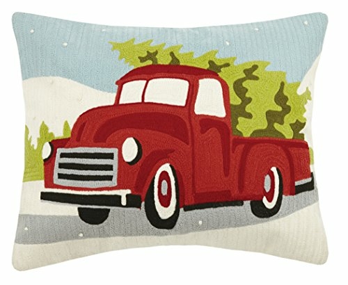 Main Peking Handicraft 31SJM8151C20OB Red TruckXmas Tree Crewstitch Pillow image