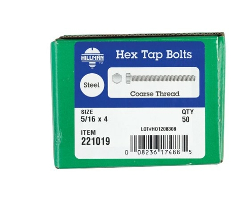 Hillman 221019 0.312 x 4 in. Hex Tap Bolt  Box of 50