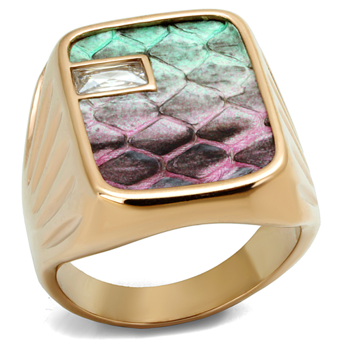 Men IP Rose Gold Stainless Steel Ring with Leather in Multi Color - Si