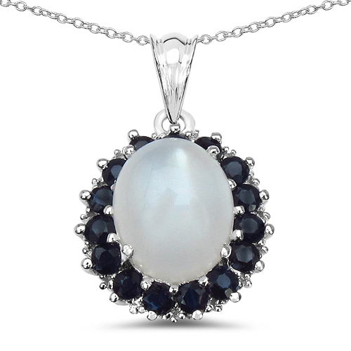 6.69 Carat Genuine White Moonstone, Blue Sapphire & White Diamond .925