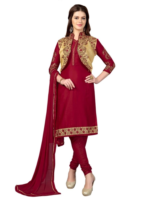 Generic Women's Satin Salwar Material (Maroon,
