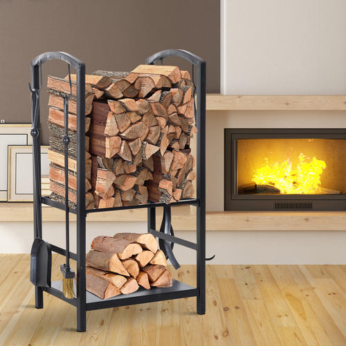 HOMCOM Heavy Duty Firewood Rack with Accessories Indoor Outdoor Log