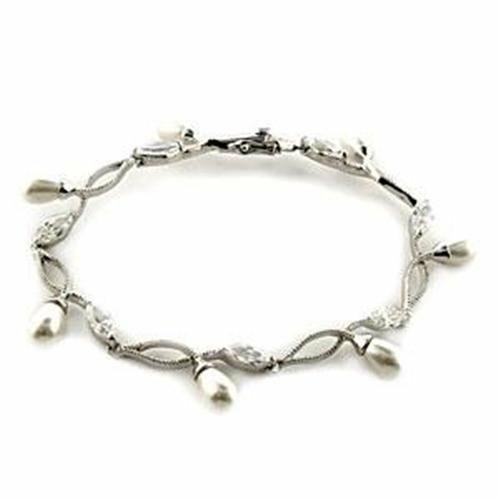 Women Rhodium 925 Sterling Silver Bracelet with Synthetic in White - 7