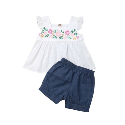 UK 2Pcs Kid Toddler Baby Girl Flower Top+Shorts