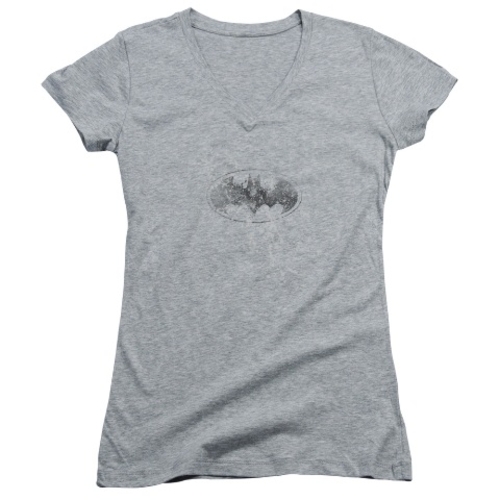 Trevco Batman-Burned & Splattered - Junior V-Neck Tee - Heather, 2