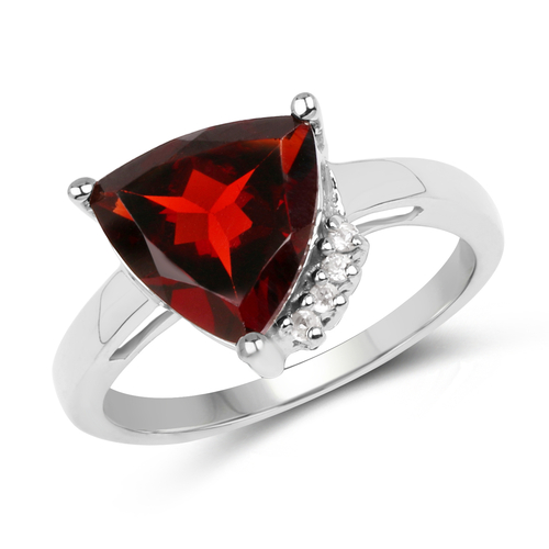 3.56 Carat Genuine Garnet and White Topaz .925 Sterling Silver Ring