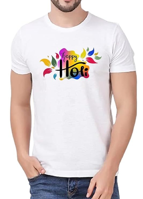 Holi Leaf Design Printed T-Shirt (Size-S) (Color-WHITE)