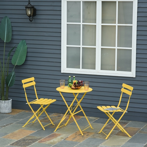 Outsunny 3pc Garden Table Set Foldable Dining Set with 1 Round Table