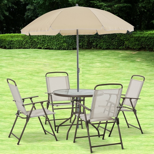 Outsunny 6Pc Patio Umbrella Set Garden Bistro Table Foldable Chairs