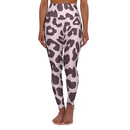 Womens High Waist Fitness Leggings / Yoga Pants - Pink Leopard
