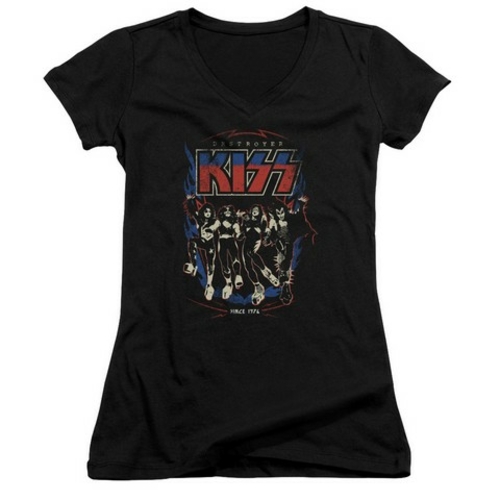 Trevco Kiss-Destroyer Junior V-Neck Tee, Black - Medium