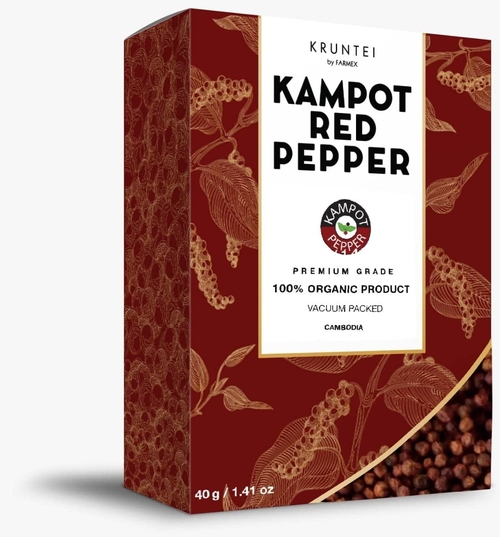 Red Kampot pepper (piper nigrum) from our own farm in Cambodia in a