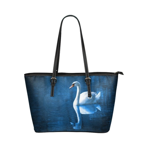 Large Leather Tote Shoulder Bag - White Dove Illustration