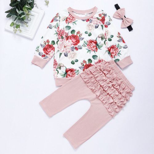 Pudcoco Autumn 3PCS Newborn Kids Baby Girl Floral