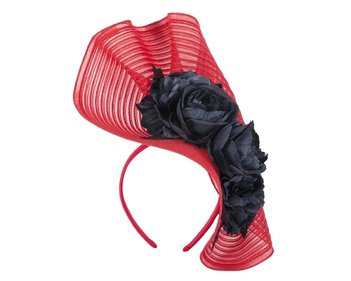 Large red & navy racing fascinator with flowers